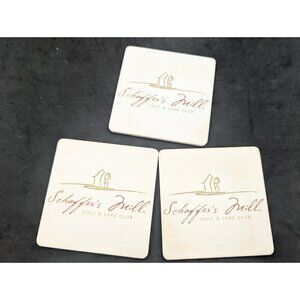set of 3 coasters Schaffer's Mill Golf & Lake Club ceramic cork square 4.25"